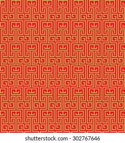 Golden seamless vintage Chinese window tracery pattern background. Golden seamless Background image of vintage traditional Chinese window tracery check pattern. 