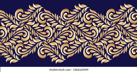 
Golden seamless vintage swirly floral border