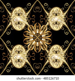 Golden Seamless Wallpaper, Vector Background. Black background.