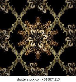 Golden Seamless Wallpaper, Vector Background. Black background.