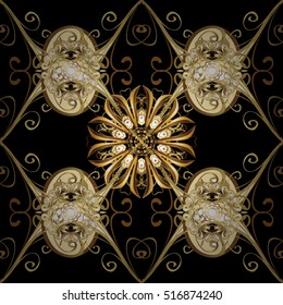 Golden Seamless Wallpaper, Vector Background. Black background.