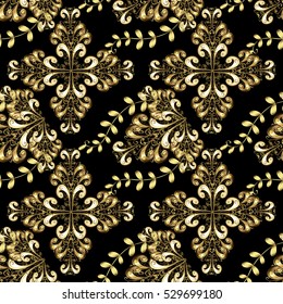 Golden Seamless Wallpaper, Vector Background Black background.