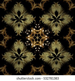 Golden Seamless Wallpaper, Vector Background Black background.
