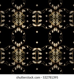 Golden Seamless Wallpaper, Vector Background Black background.