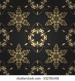 Golden Seamless Wallpaper, Vector Background Black background.