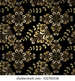 Golden Seamless Wallpaper, Vector Background Black background.