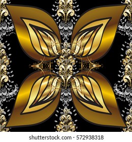 Golden Seamless Wallpaper, Vector Background. Snowflake, Christmas, New Year. Golden grid. Luxury background. Vintage pattern. Floral.