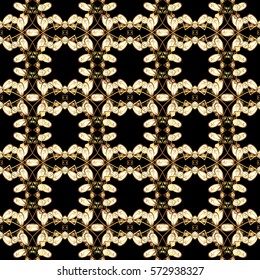Golden Seamless Wallpaper, Vector Background. Snowflake, Christmas, New Year. Golden grid. Luxury background. Vintage pattern. Floral.