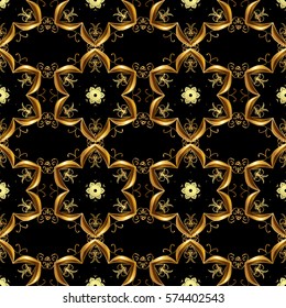 Golden Seamless Wallpaper, Vector Background. Snowflake, Christmas, New Year. Golden grid. Luxury background. Vintage pattern. Floral.