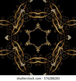 Golden Seamless Wallpaper, Vector Background. Snowflake, Christmas, New Year. Golden grid. Luxury background. Vintage pattern. Floral. Radial gradient shape.