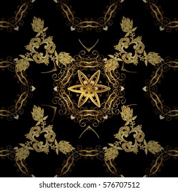 Golden Seamless Wallpaper, Vector Background. Snowflake, Christmas, New Year. Golden grid. Luxury background. Vintage pattern. Floral. Radial gradient shape.