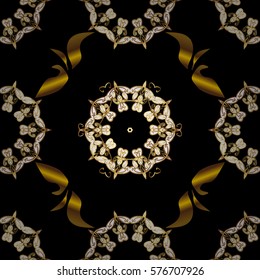Golden Seamless Wallpaper, Vector Background. Snowflake, Christmas, New Year. Golden grid. Luxury background. Vintage pattern. Floral. Radial gradient shape.