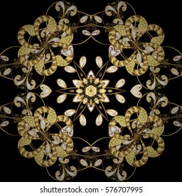 Golden Seamless Wallpaper, Vector Background. Snowflake, Christmas, New Year. Golden grid. Luxury background. Vintage pattern. Floral. Radial gradient shape.