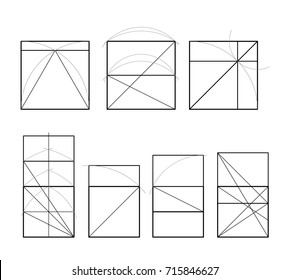 Golden section. Cover template. Pattern of proportions in the illustration based on the golden section. Vector drawing. Template design. Scalable vector illustration of spiral with golden ratio