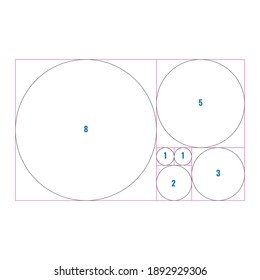 Golden section ratio or proportion circles. Harmonious concept with circles. Vector Illustration..