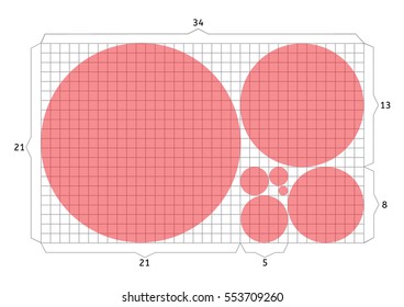 Golden section/ ratio/  proportion/ harmonious concept with seven circles. Vector.