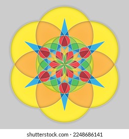 Golden Seed of life, seed of life with golden proportion and Russian pyramid