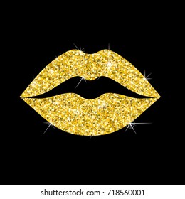 Golden sensual lips vector icon. Flat design vector illustration isolated on a white background.