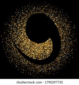 Golden Sequin Abstrakter schwarzer Hintergrund. Transparentes Circle Design. Gelbe Staubtrappe. Dunkeles, isoliertes Muster.