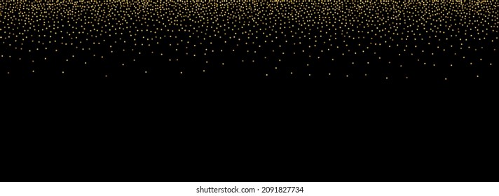 Golden Sequin Abstract Vector Panoramic Black Background. Happy Glow Illustration. Gold Rain Light Pattern. Splash Bright Design.