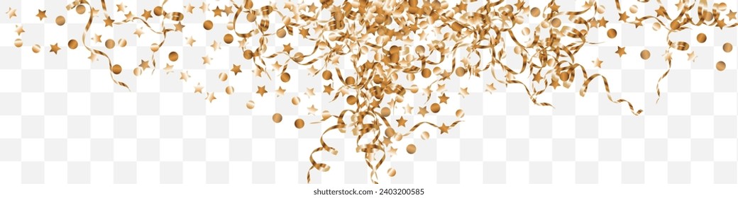 Golden Sequin Abstract Vector Panoramic Transparent Background. Vector Serpentine Illustration. Gold Glow Light Background. Round Christmas Banner.