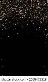 Golden Sequin Background Black Vector. Spark Particle Frame. Yellow Glittery. Fame Template. Shiny Confetti Reflection.