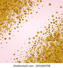 Golden Sequin Bright Vector Pink Background. Shiny Sparkle Wallpaper. Yellow Dust Abstract Invitation. Shine Festive Illustration.