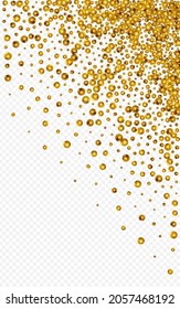 Golden Sequin Christmas Vector Transparent Background. Abstract Rain Design. Yellow Splash Holiday Wallpaper. Glow Golden Backdrop.