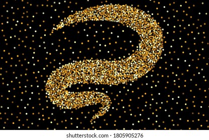 Golden Sequin Effect Black Background. Modern Sparkle Background. Yellow Rain Paper Texture. Dust Festive Backdrop.