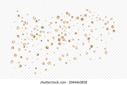 Golden Sequin Happy Transparenter Hintergrund. Fallendes Regenmuster. Gold Confetti Bridal-Tapete. Rund transparentes Design.