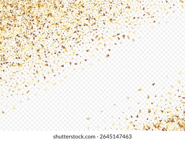 Golden Sequin Happy Transparent Background. Falling Tinsel Card. Gold Splash Art Postcard. Foil Glamour Backdrop.