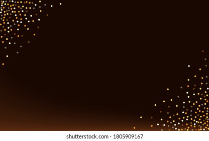 Golden Sequin Holiday Brown Dark Background. Golden Dot Card. Yellow Circle Abstract Texture. Glow Shiny Postcard.