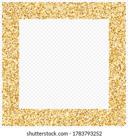 Golden Sequin Holiday Transparent Background. Light Sparkle Invitation. Gold Dust Christmas Banner. Rain Art Texture.