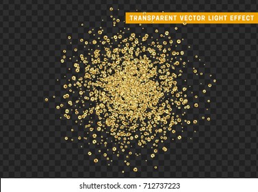 Golden sequin isolated on background with transparency effect.