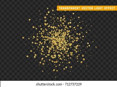 Golden sequin isolated on background with transparency effect.