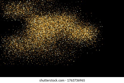 Golden Sequin Shiny Black Background. Vector Glow Postcard. Gold Dot Anniversary Wallpaper. Rain Bright Design.