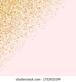 Goldener Sequin glänzendem rosafarbenem Hintergrund. Fallende Glow Textur. Goldener Kreis - Moderner Hintergrund. Transparentes Bildschirmhintergrund durchblättern.