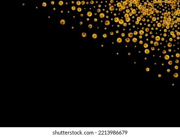 Golden Sequin Vector Vector Black Background. Festive Glow Texture. Yellow Round Golden Invitation. Dust Falling Card.