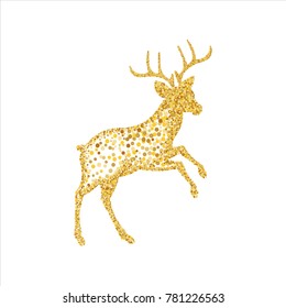 Golden sequins, deer. Splashes of shiny particles. decorative element with golden drops. Vector illustration.
