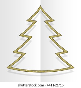 Golden sequins in the form christmas tree. Mosaic, sequins, glitter, sparkle, stars.