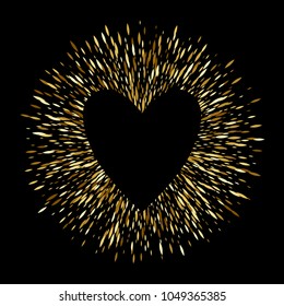Golden sequins glitter round background with heart template. Good for luxury poster banner advertising design.