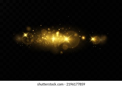 Golden sequins glow with many lights. Glittering dust. Luxurious background of golden particles.
