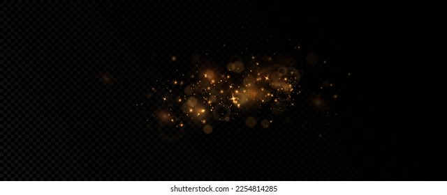 Golden sequins glow with many lights. Glittering dust. Luxurious background of golden particles.