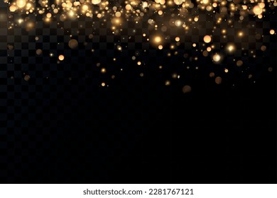 Las secuencias doradas brillan con muchas luces. Polvo que ensucia. Lujoso fondo de partículas doradas.