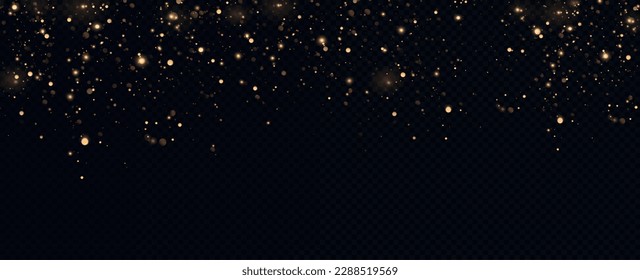 Golden sequins glow with many lights. Glittering dust. Luxurious background of golden particles.