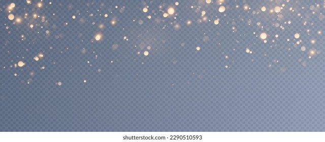 Golden sequins glow with many lights. Glittering dust. Luxurious background of golden particles.