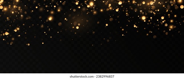 Golden sequins glow with many lights. Glittering dust. Luxurious background of golden particles.	