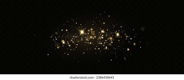 Golden sequins glow with many lights. Glittering dust. Luxurious background of golden particles.
