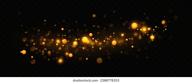 Golden sequins glow with many lights. Glittering dust. Luxurious background of golden particles.