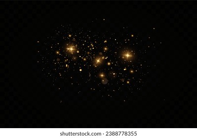 Golden sequins glow with many lights. Glittering dust. Luxurious background of golden particles.